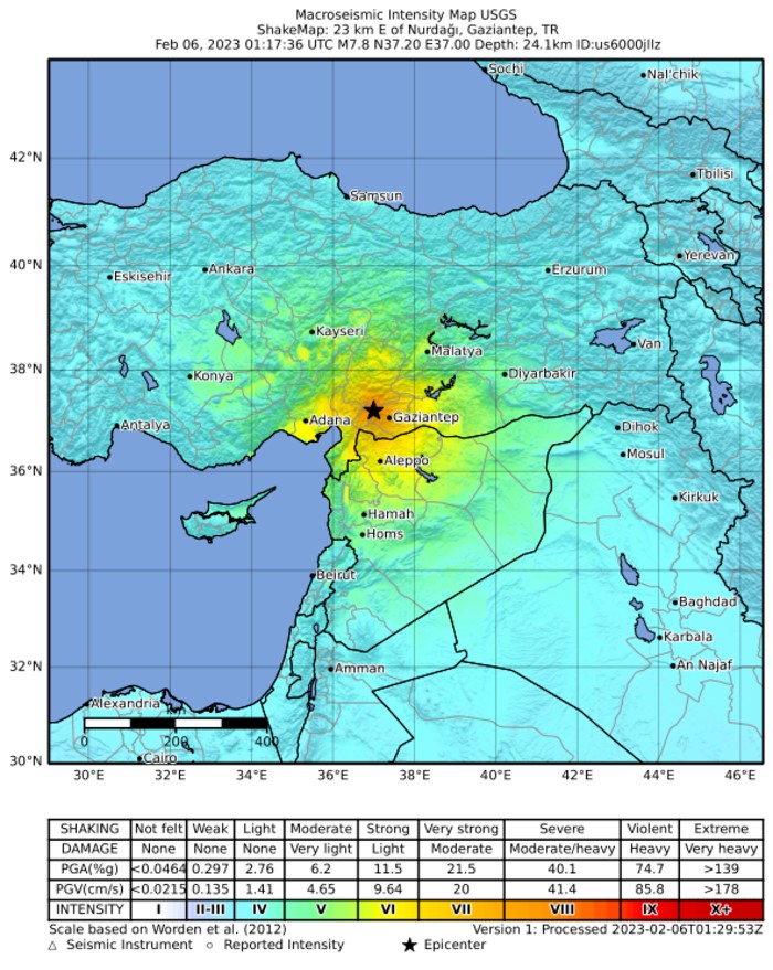 Karte der seismischen Intensität